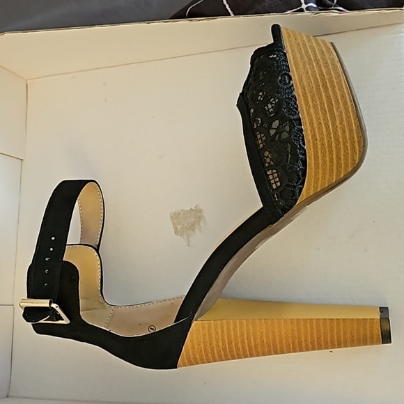 Dream Pairs Silvia High Heel Platform Womens 8 Open Toe Ankle Strap Black - Picture 2 of 10